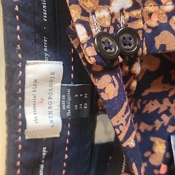 Anthropologie The Essential Slim Floral Pant Faux Leather Trim Pockets Size 2 - Picture 4 of 8